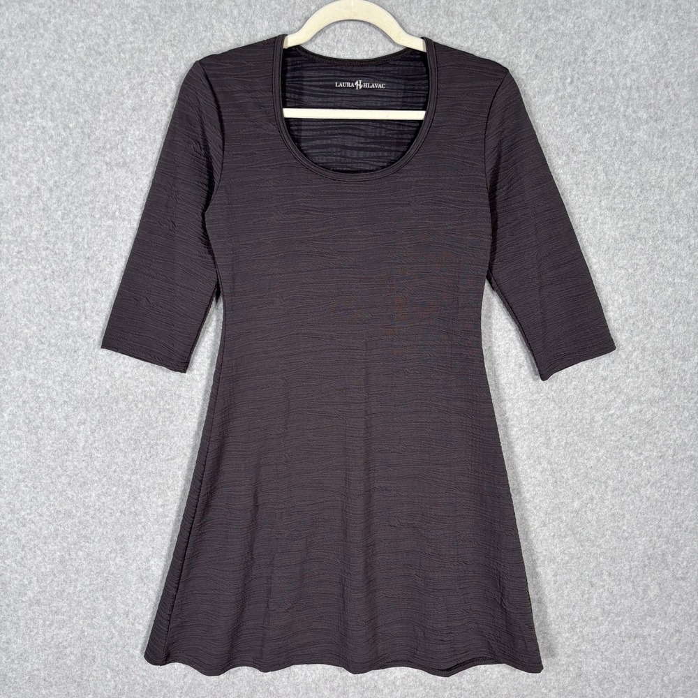 Laura Hlavac Crinkle Textured Dress Small Gray Brown Artsy‎ Lagenlook Minimalist